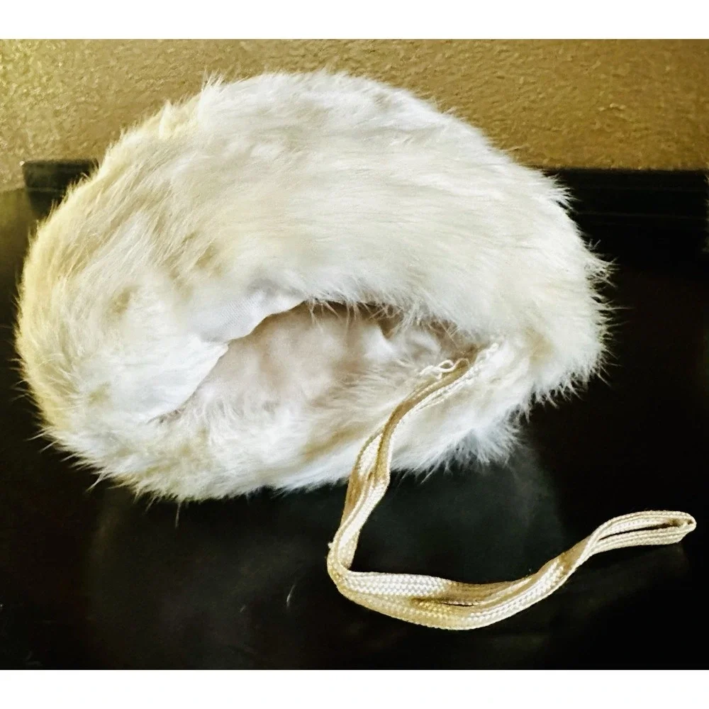 Vintage 1950s Japan Child's Rabbit Fur Hand Muff & Hat Set Winter Girls